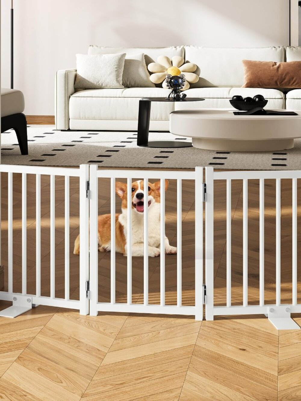 NEW Snughome Short Dog Gate Indoor, 16" High Freestanding Small Dog Door